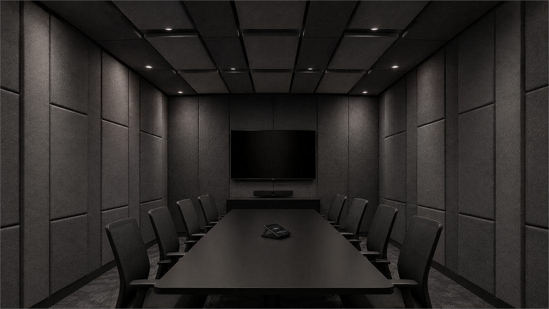 Sala completamente forrada de material absorbente, sin vida acústica