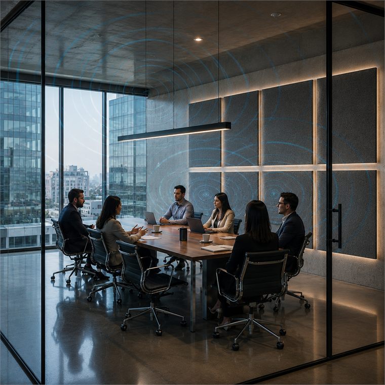 Sala con tratamiento equilibrado y reflexiones controladas