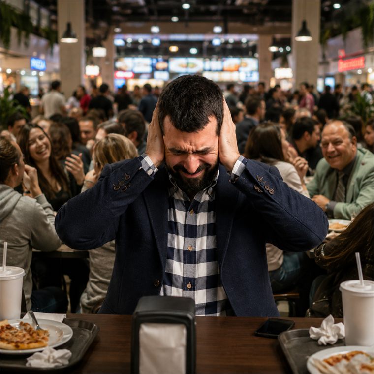 Restaurante lleno en el que el ruido de fondo domina el ambiente